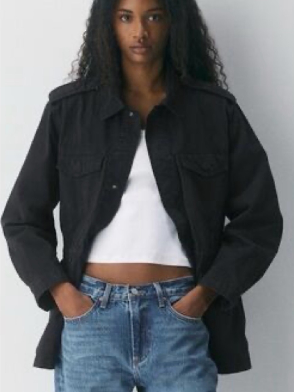 Aritzia Black Button-Front Jean Jacket